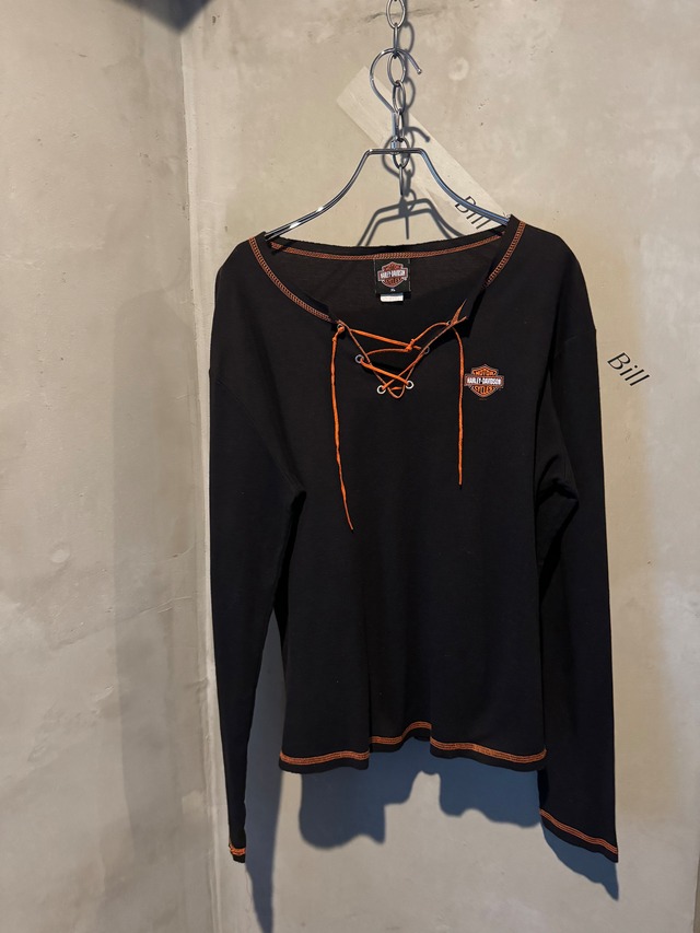 Harley-Davidson lace up black long sleeves T shirt