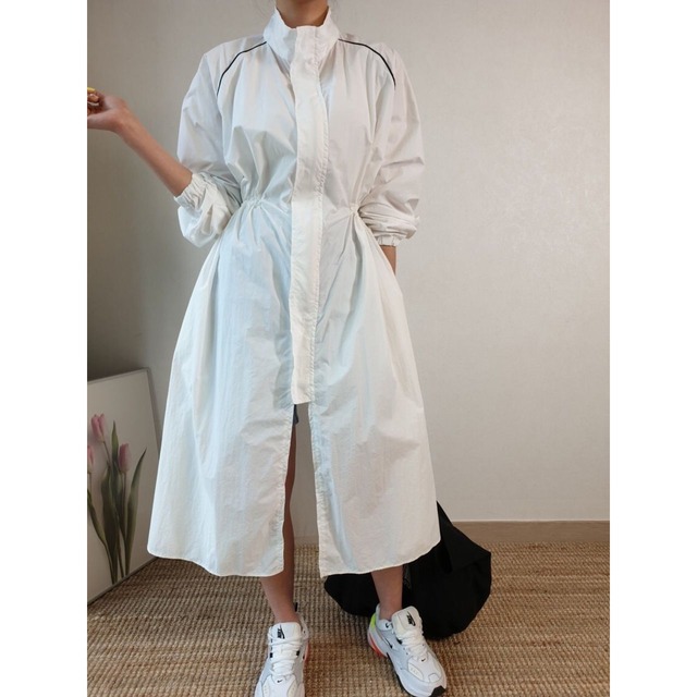 Stand-Up Collar Front Button Shirt One-piece 00454