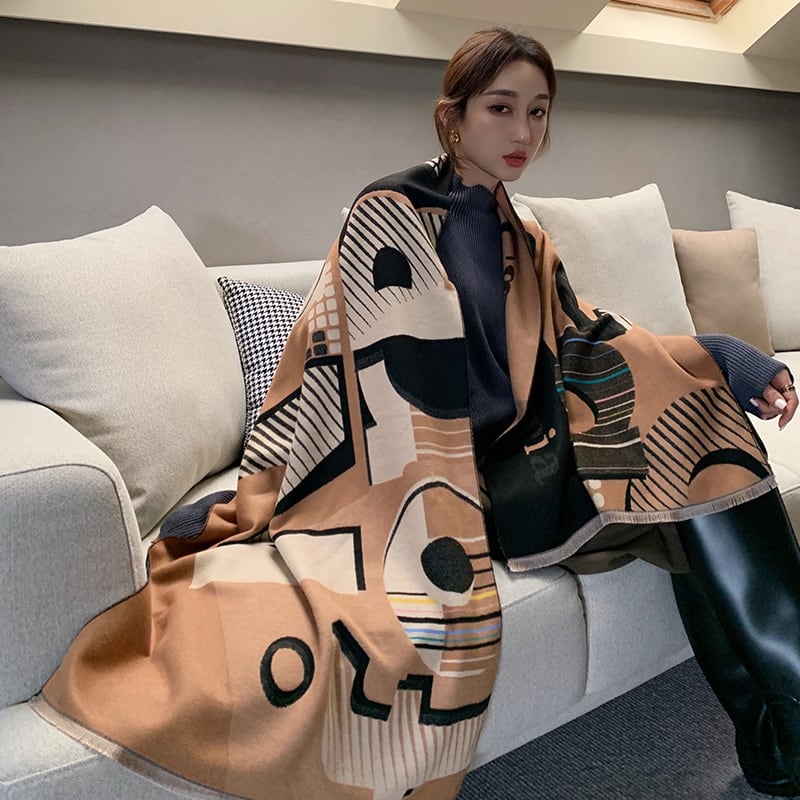 ストール ショール 英字ロゴ 大判マフラー お膝掛け ブランケット