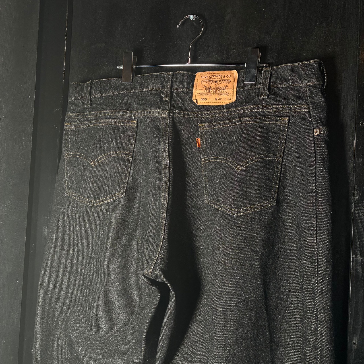 90s USA製　Levi’s 550先染めブラック　W42 極太　ワンウォッシュ　ミントコンディション