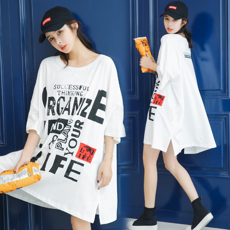 ストリート ビッグシルエット レディース ロングTシャツ ワンピース 