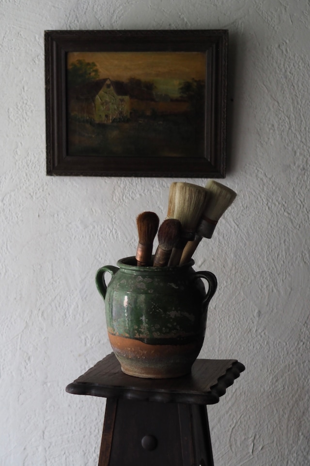 緑釉のコンフィポット-antique pottery pot
