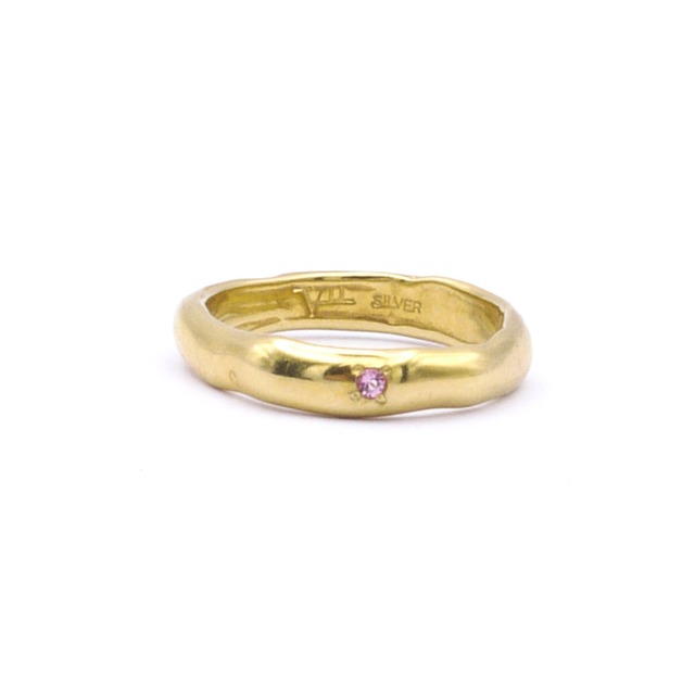 "wave series" basic S ring with color stone - gold