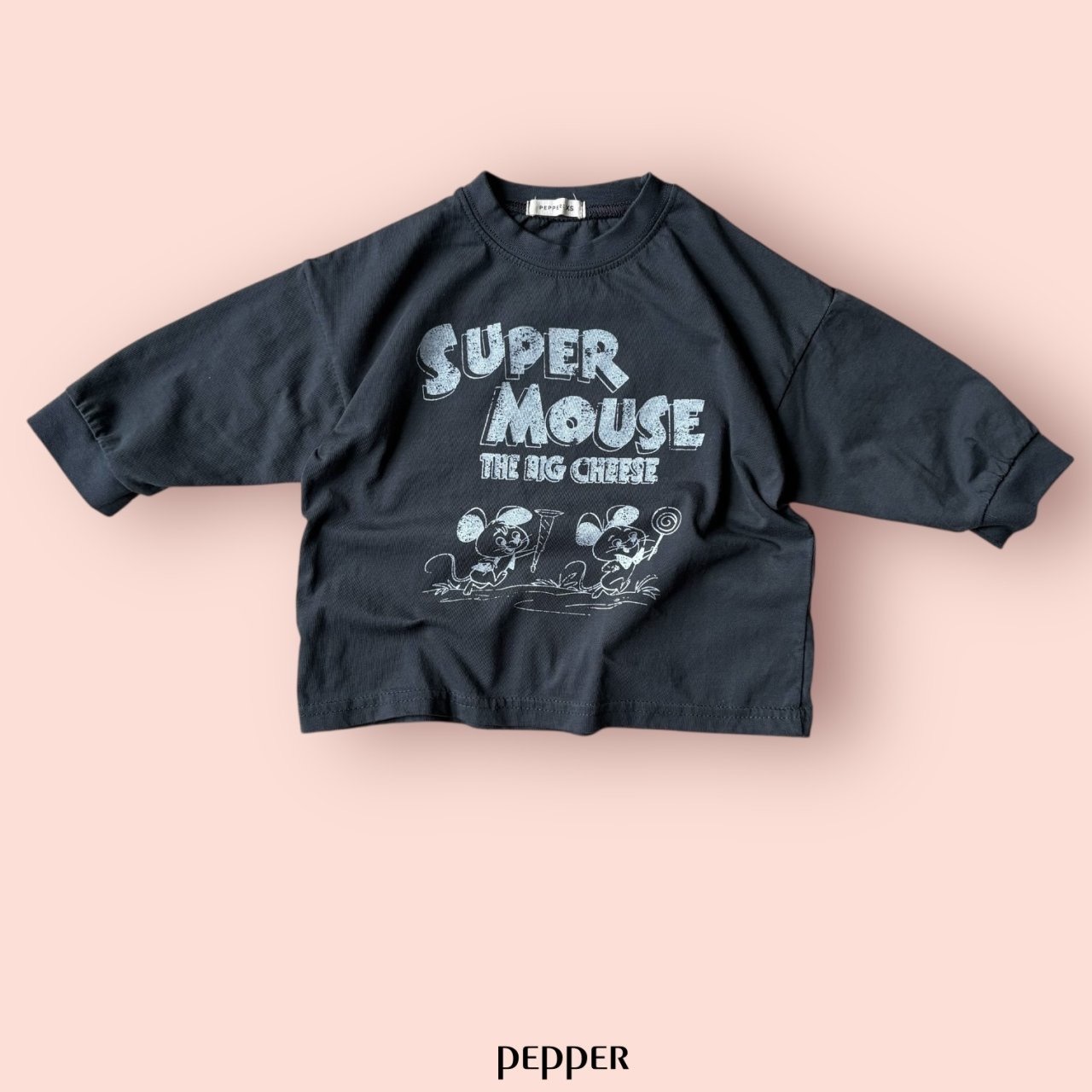 【PEPPER】 スーパーマウスTシャツ／チャコール（80〜120cm） - 1