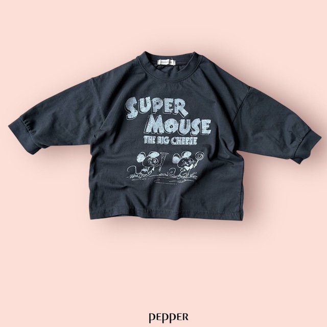 【PEPPER】 スーパーマウスTシャツ／チャコール（80〜120cm）
