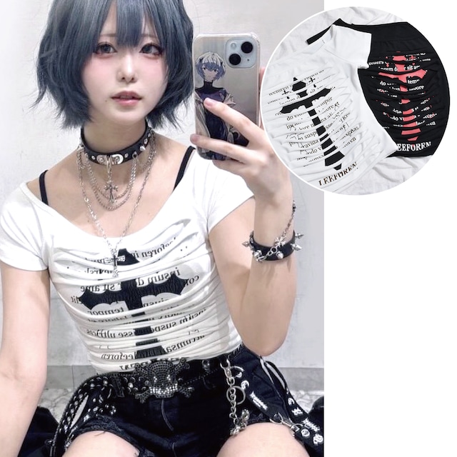 HighダメージクロスピタTシャツ