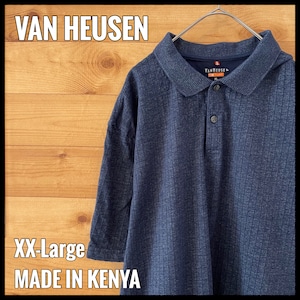 【VANHEUSEN】XL ビッグサイズ ポロシャツ 格子柄 ネイビー 2つボタン US古着 アメリカ古着