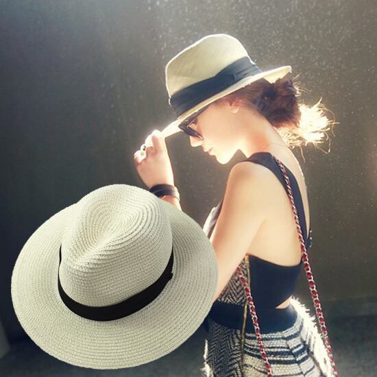 帽子女性の夏のビッグエッジの外出パナマ麦わら帽子折りたたみイングランドワイドつばビーチジャズシルクハット ブラック・アイド・ピーズ22385932291