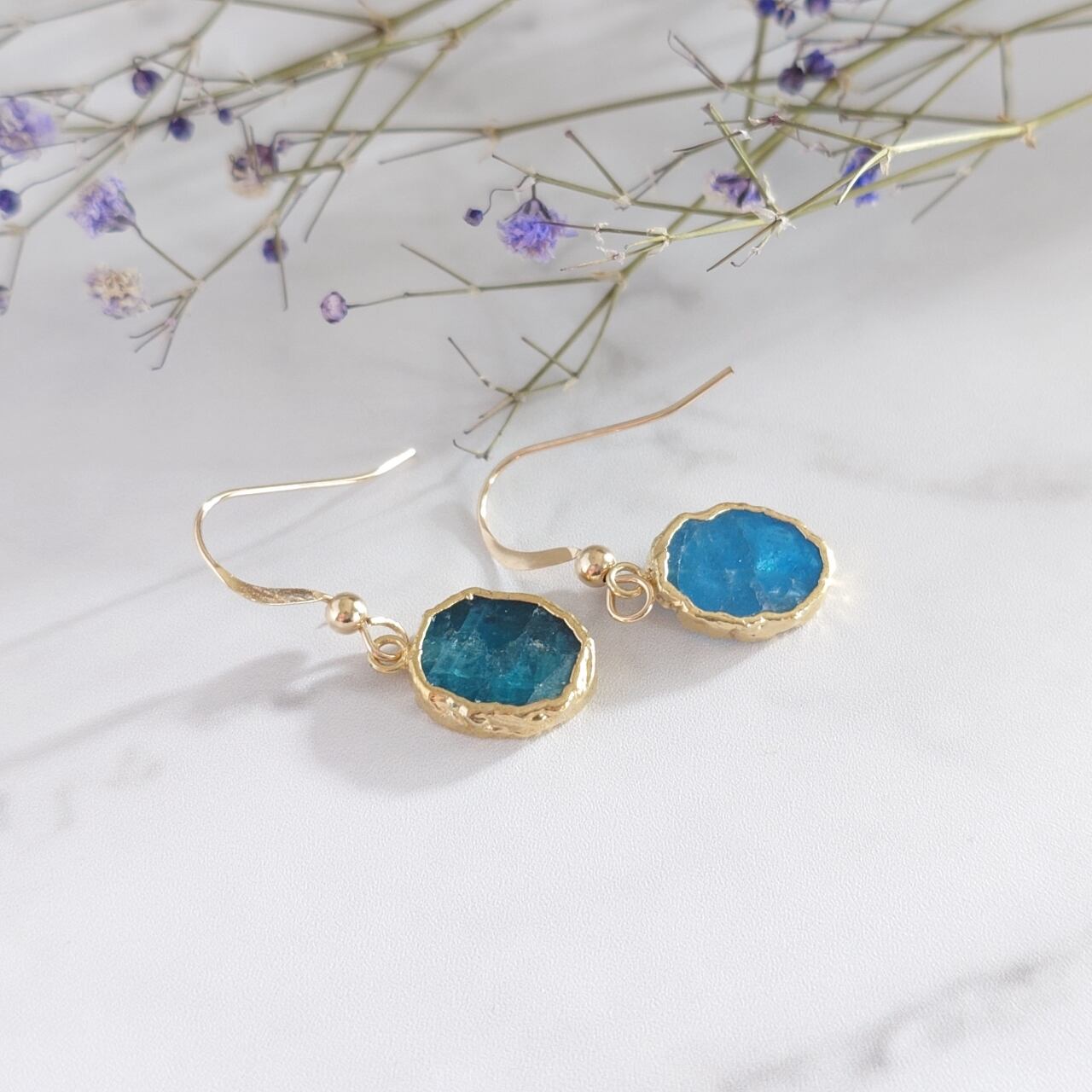 ブルーアパタイト オーバル ピアス No.1