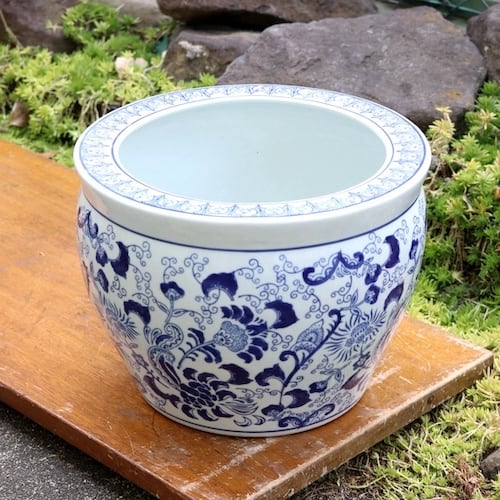 陶器製 プランター 鉢カバー 向日葵 ひまわり 白 カバー 睡蓮鉢 メダカ
