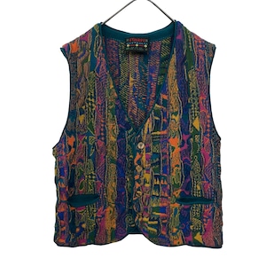 『VINTAGE made in Australia COOGI style colorful 3D crazy pattern wool knit Button Vest』USED 古着 ヴィンテージ オーストラリア製 クージー カラフル 総柄 マルチカラー 3D 立体編み クレイジー パターン ニット ウール ボタン ベスト