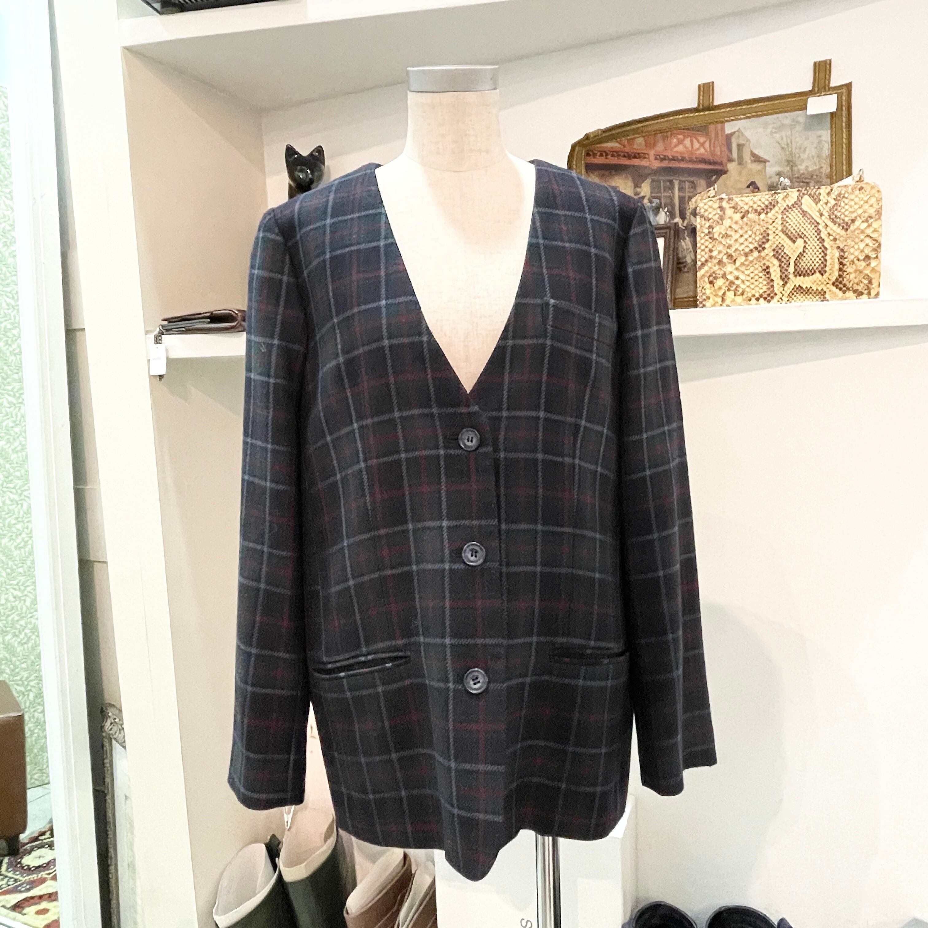 DAKS/tailored jacket/check/navy/ladies/ダックス/テーラード