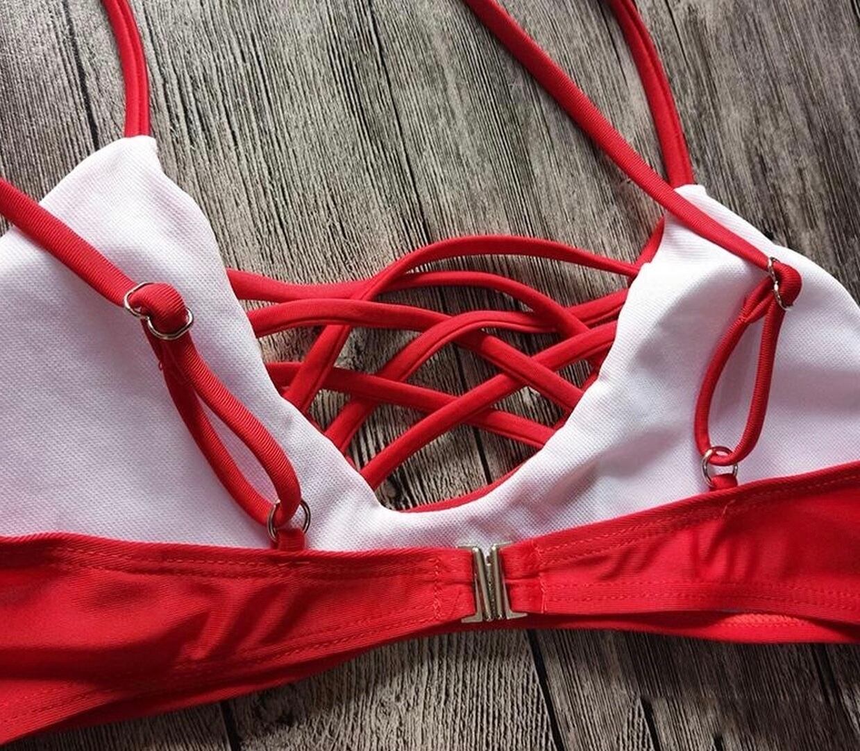 インポート ビキニ 水着 ボタニカル 花柄 ブラジリアン 編み上げ 赤