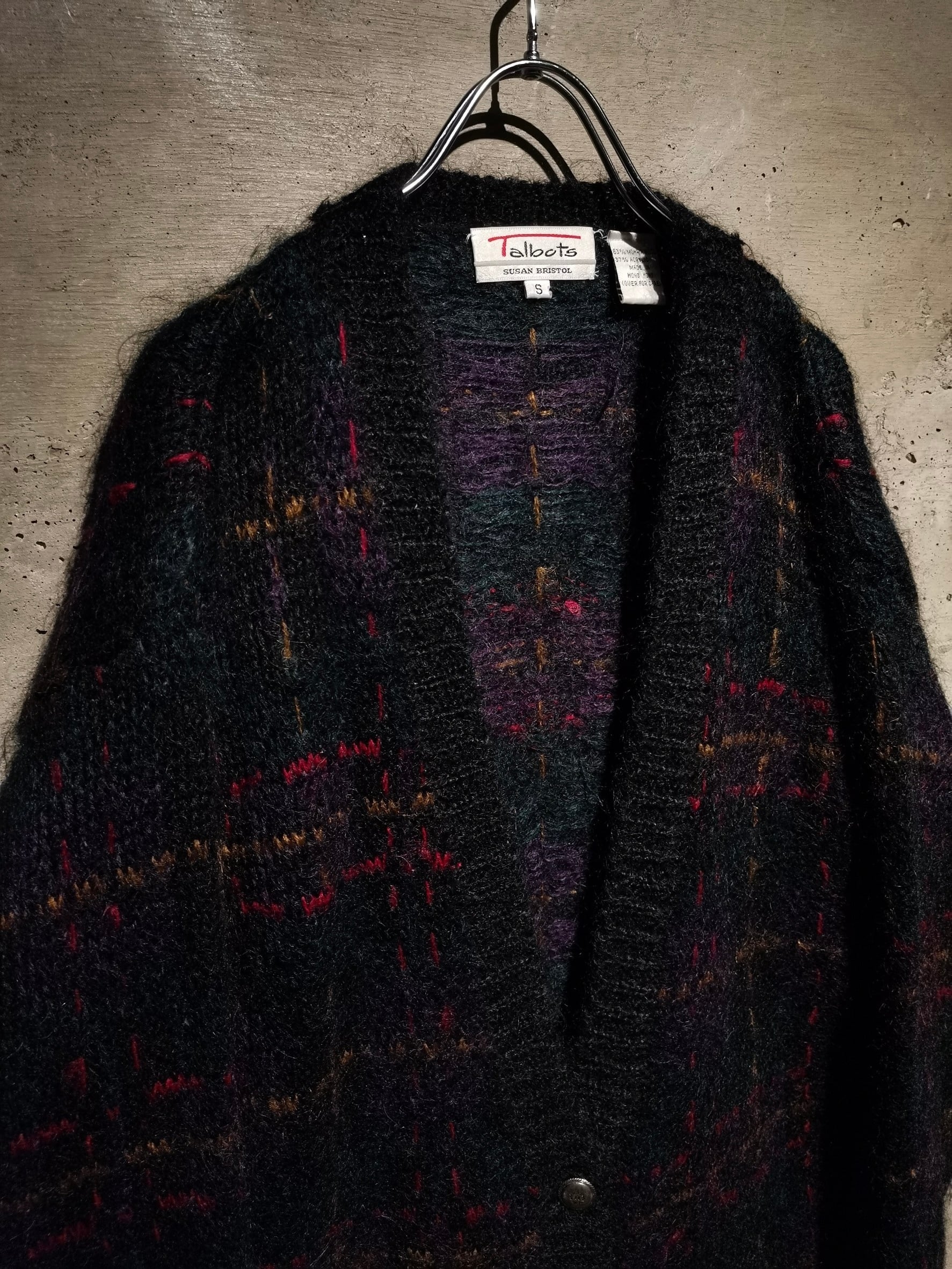 Caka】Mohair Mix Check Pattern Vintage Loose Cardigan | Caka Caka】Mohair Mix Check Pattern Vintage Loose Cardigan | Caka