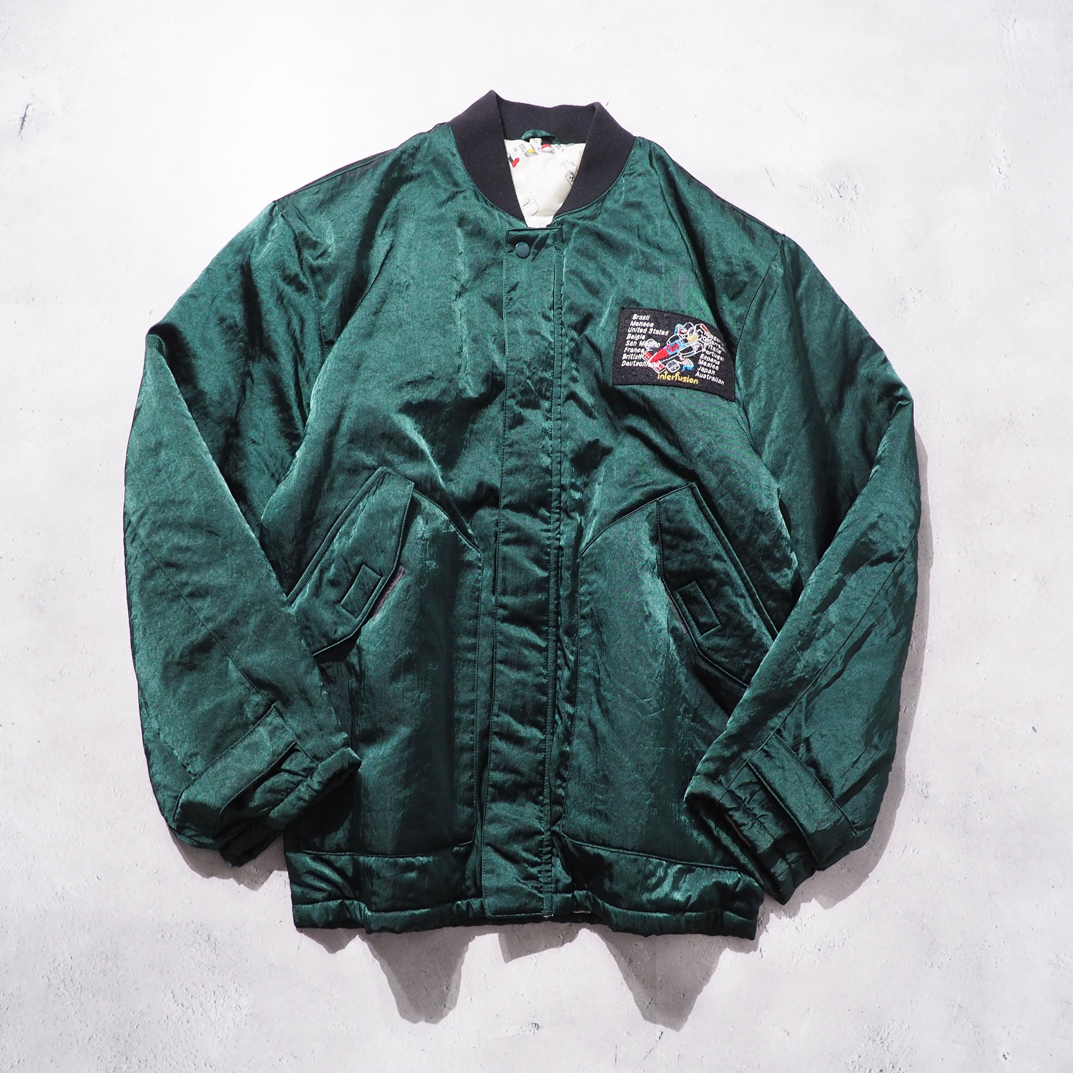 1980 - 90s " INTER FUSION " Beautiful Green × Pop Lining vintage Racing Blouson