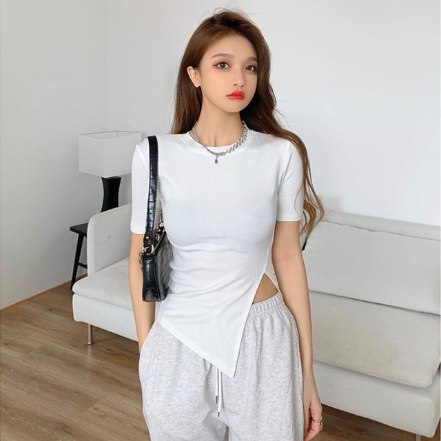 スタイルホワイトTシャツ ウェストトップス サマー 夏物 Xiaofeijia6974181291