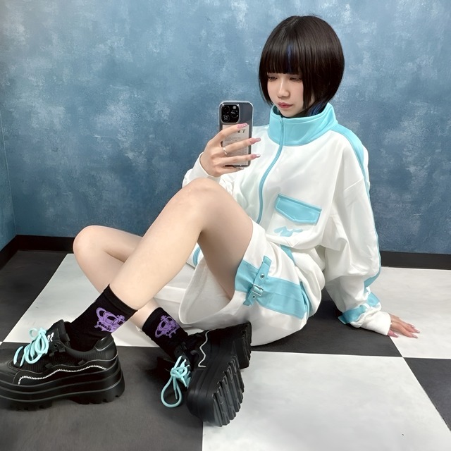 水色×白 AQUA STRAP HALF PANTS (ジャージ生地)