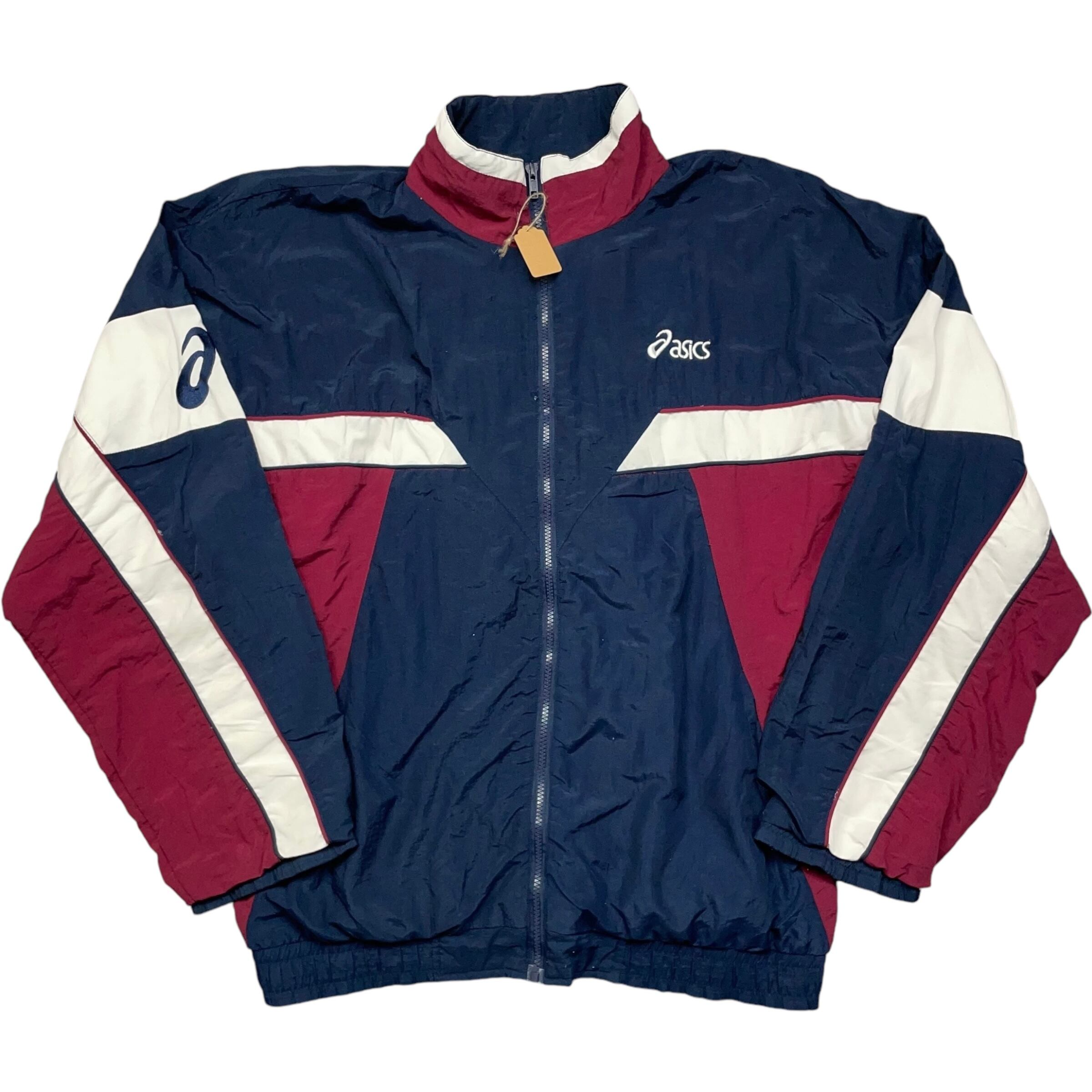 《XL》 asics アシックス ナイロンジャケット 刺繍 ネイビー レッド no.4332