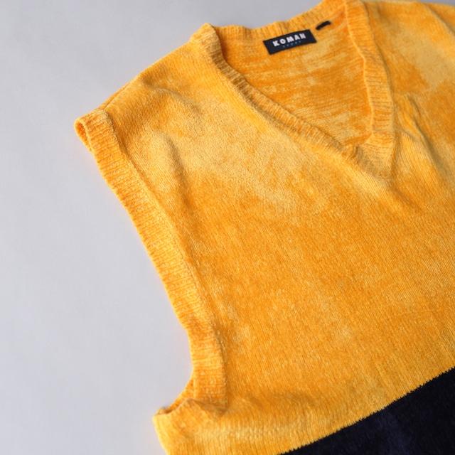 line design super big v-neck pile knit vest