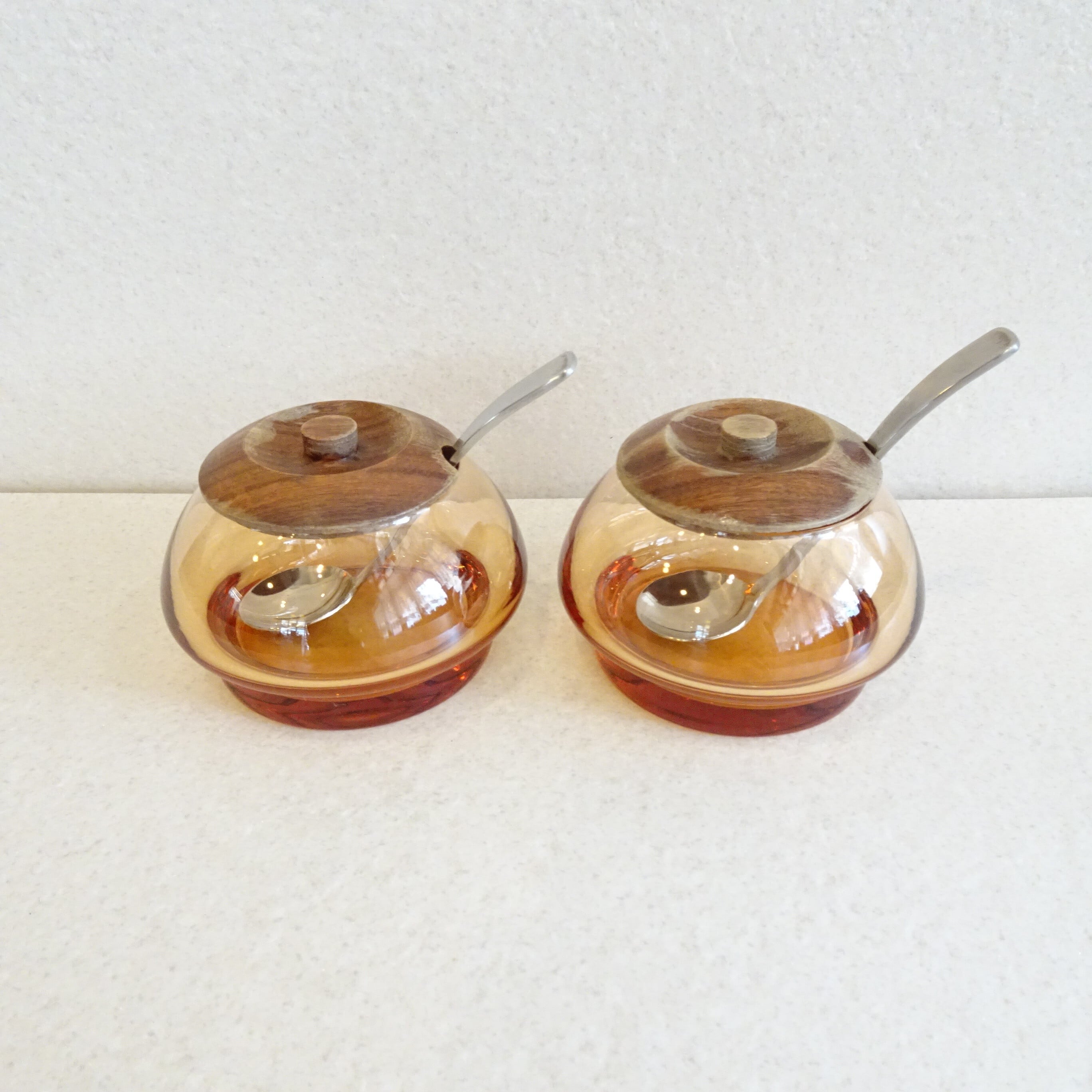 アンバーガラスシュガーポット2個セット