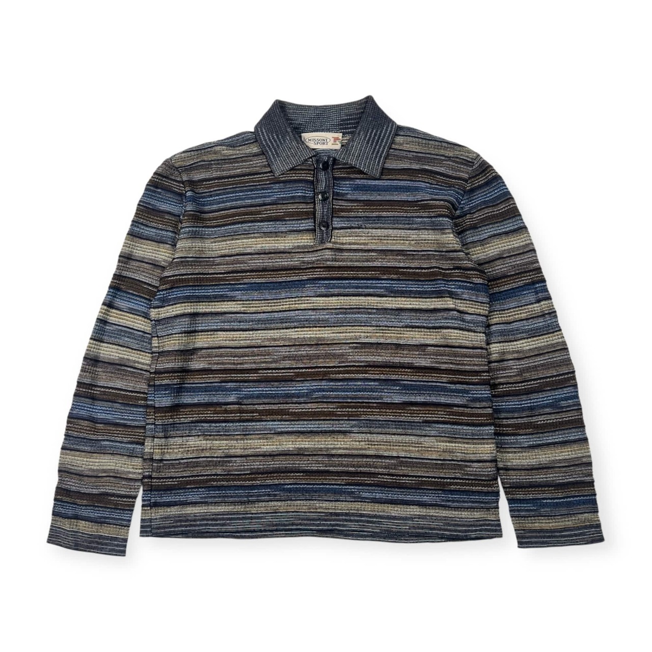 イタリア製 羊毛混 MISSONI SPORT ミッソーニスポーツ ボーダー 長袖 ポロニット 46/マルチ メンズ