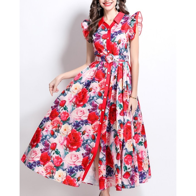 ローズフリルカラーフレアワンピース L2326