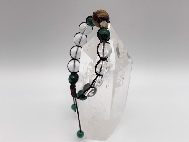 編みブレスレット（虎目・ルチルクォーツ・インドアベンチュリン・水晶）