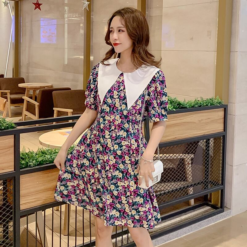 【新作】【送料無料】 マタニティウェア2020夏の新しいシフォンフローラルラペル授乳ドレスミドル丈母乳育児ドレス-アリババ サマー 夏物 花柄 expec262719443342