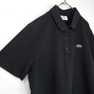 ラコステ　ポロシャツ　半袖　3つボタン　刺繍ロゴ　無地　オーバーサイズ　黒