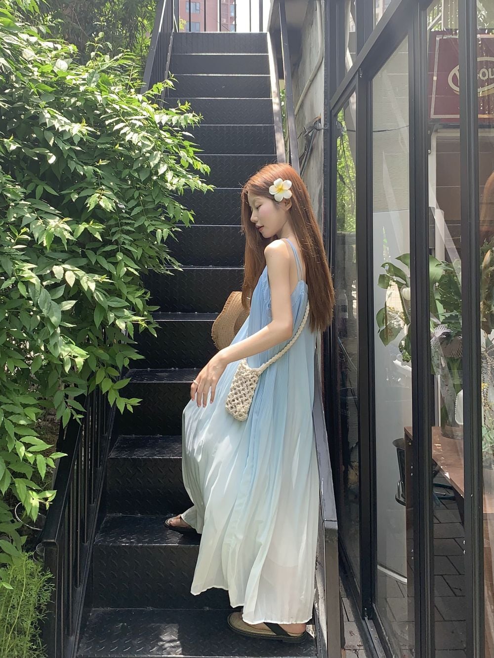 Chanel ノースリーブロングワンピース グラデーションブルー ショップ