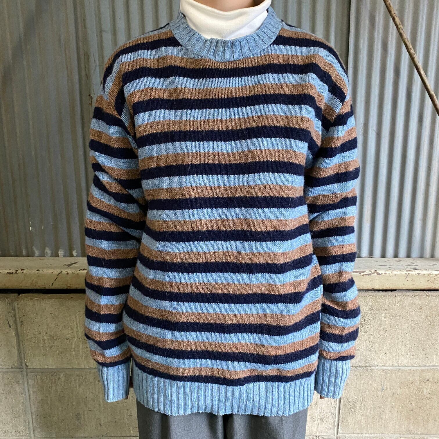 USA製 〜90年代 VAN HEUSEN ボーダー柄 ウールニットセーター メンズL 
