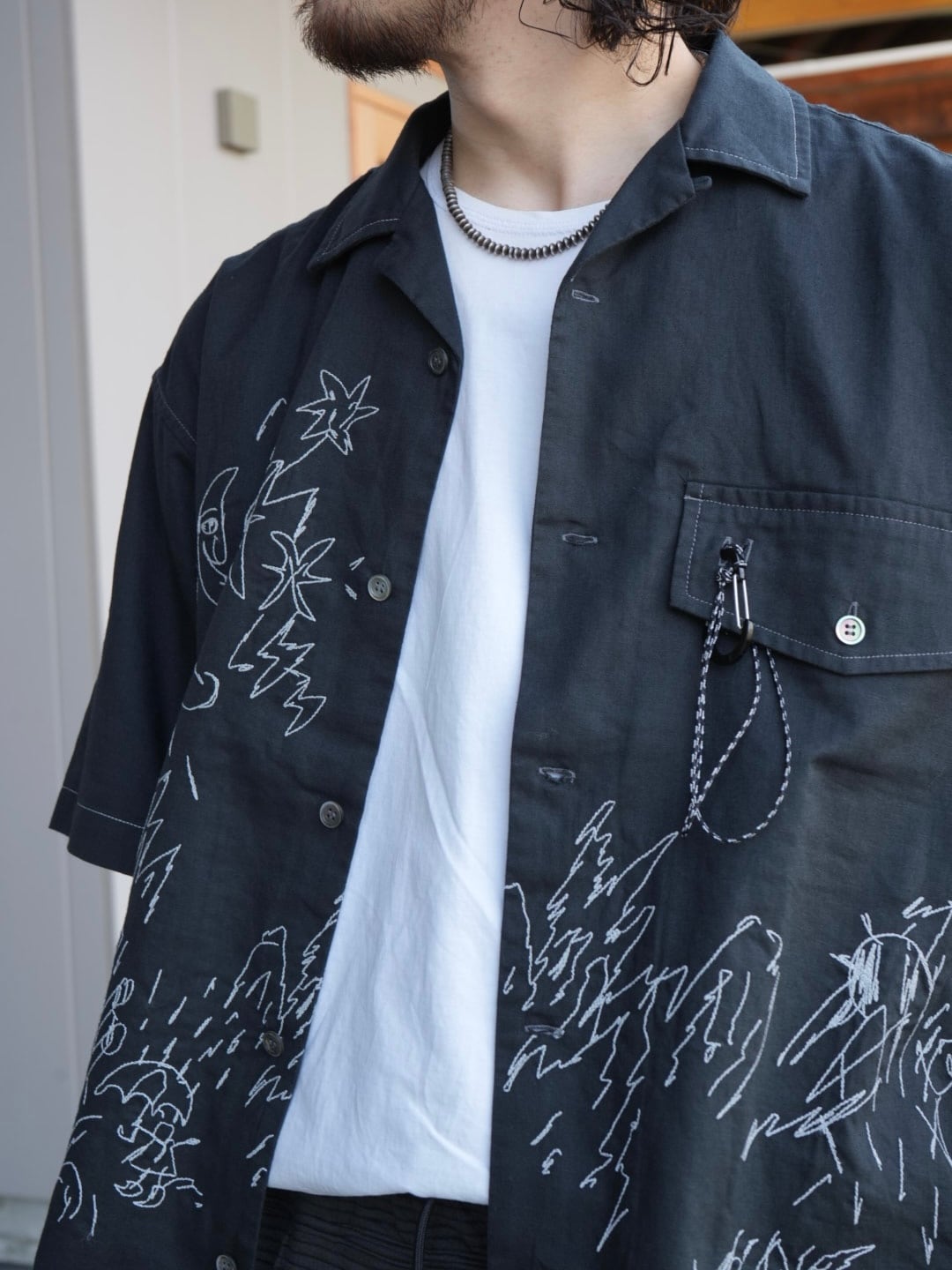 and wander アンドワンダー【 reflective embroidery shirt】 | LARGE