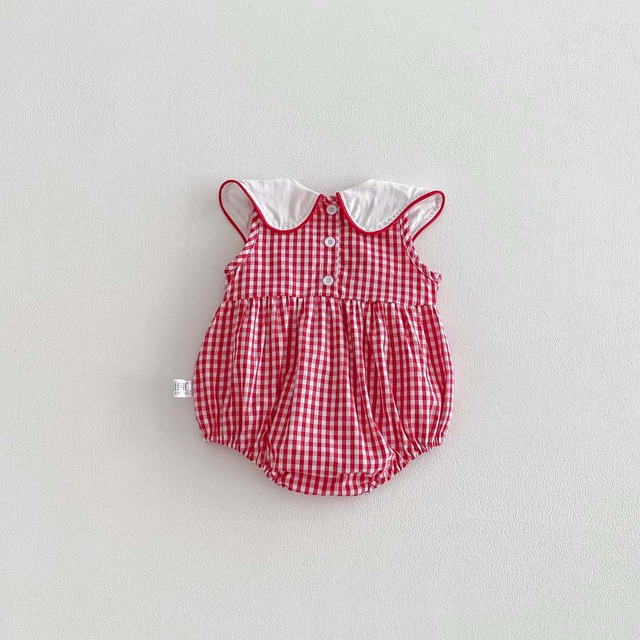 【BABY】ストロベリー刺繍チェック襟付きロンパース - 17