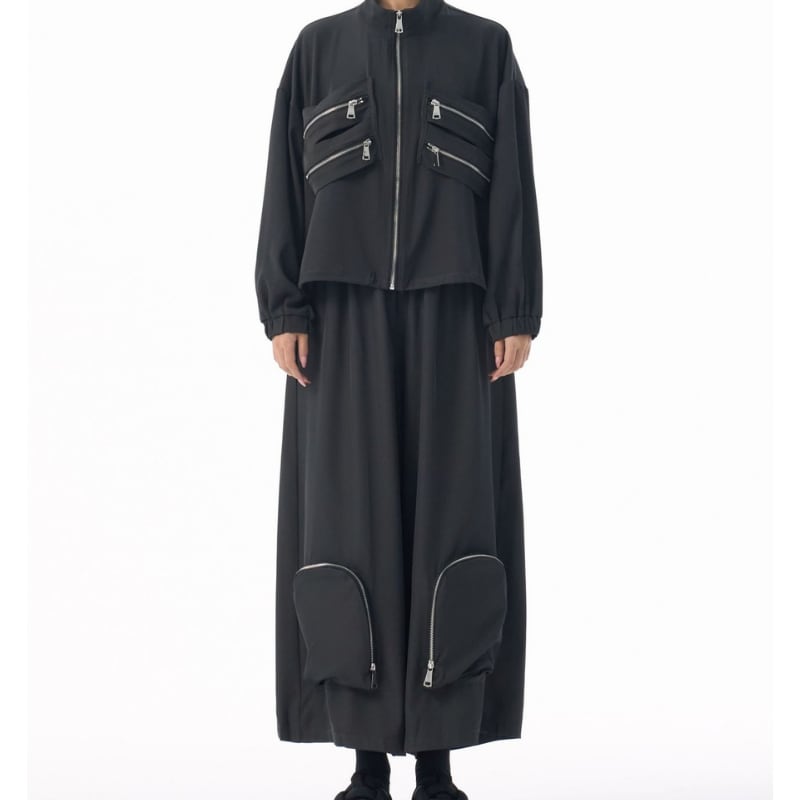 ジップポケット ワイドレッグ フルレングス パンツ 2color PT0429