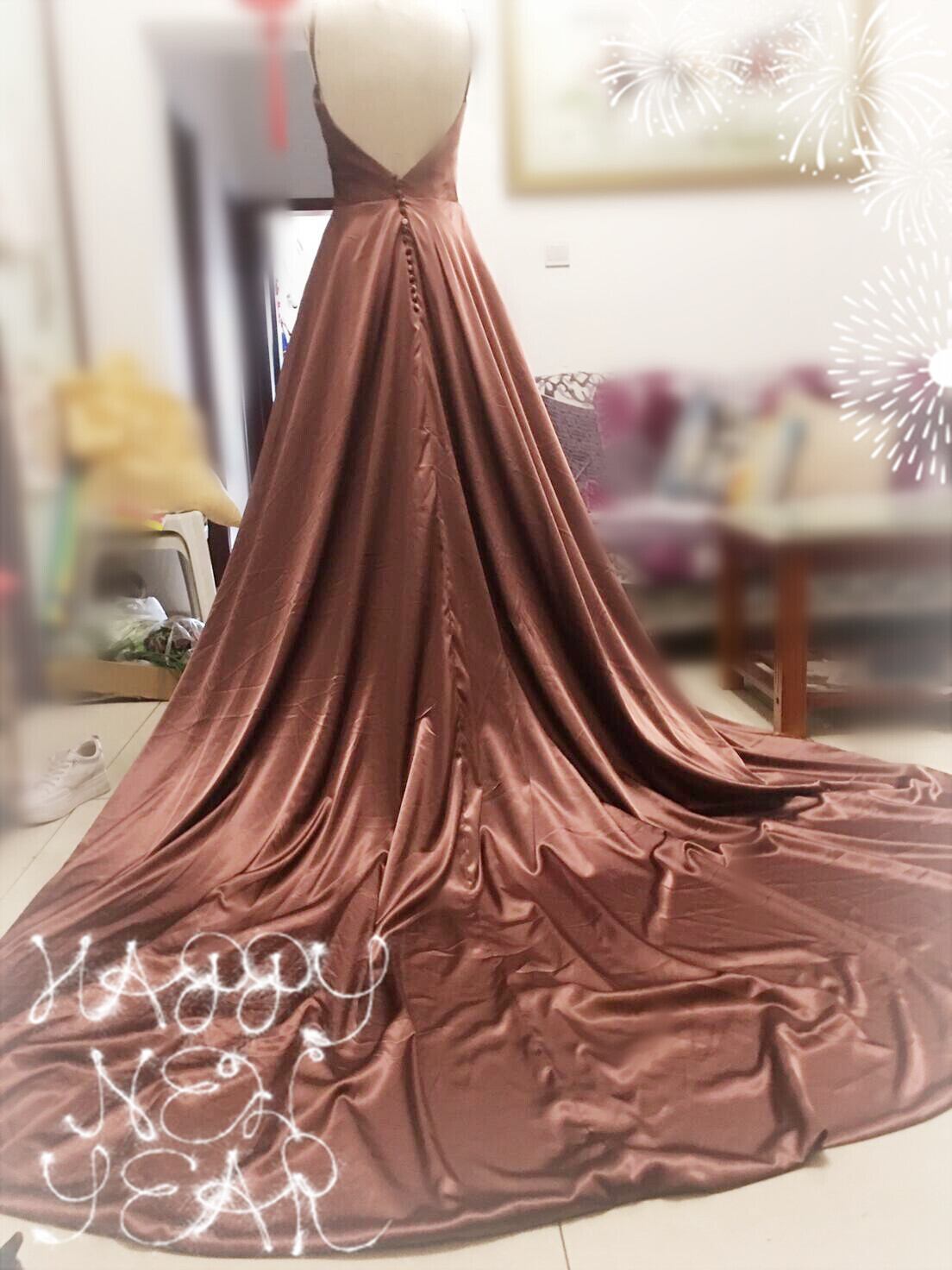 カラードレス Vネックドレス キャミソール ロングトレーン パーティー  