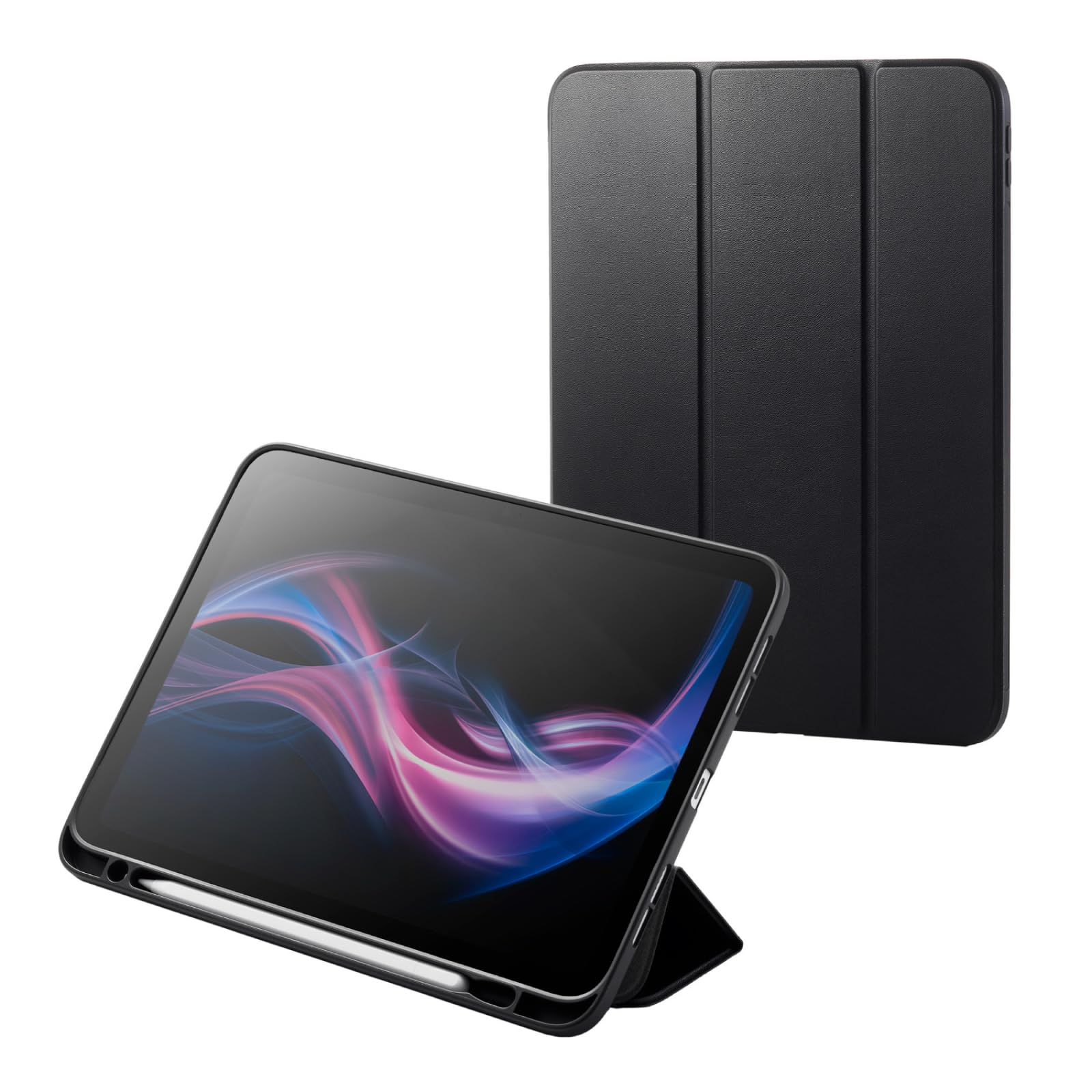 エレコム iPad 第11世代 A16 11インチ (2025) 10.9インチ 第10世代 (2022) ケース フラップケース スタンド 三つ折り マグネット内蔵 スリープ対応 耐衝撃 TPU素材 ペン収納 背面ブラック ブラック TBWA25RWVSABK