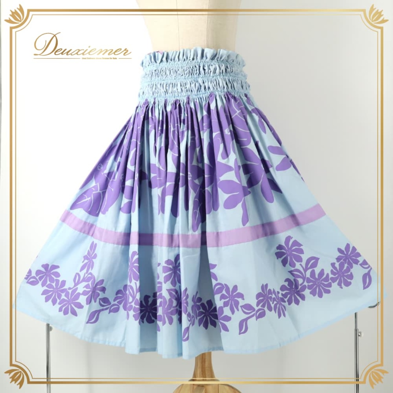 フラダンス 衣装 Anela Wink アネラウィンク パウスカート ブルー系 ティアレ柄 花柄 植物柄 ハワイアンプリント ハワイアン アロハ フラ ダンス レッスン 練習 水色 紫 パープル系 シングル スカート フレア 華やか さわやか かわいい おしゃれ 上品 大人っぽい