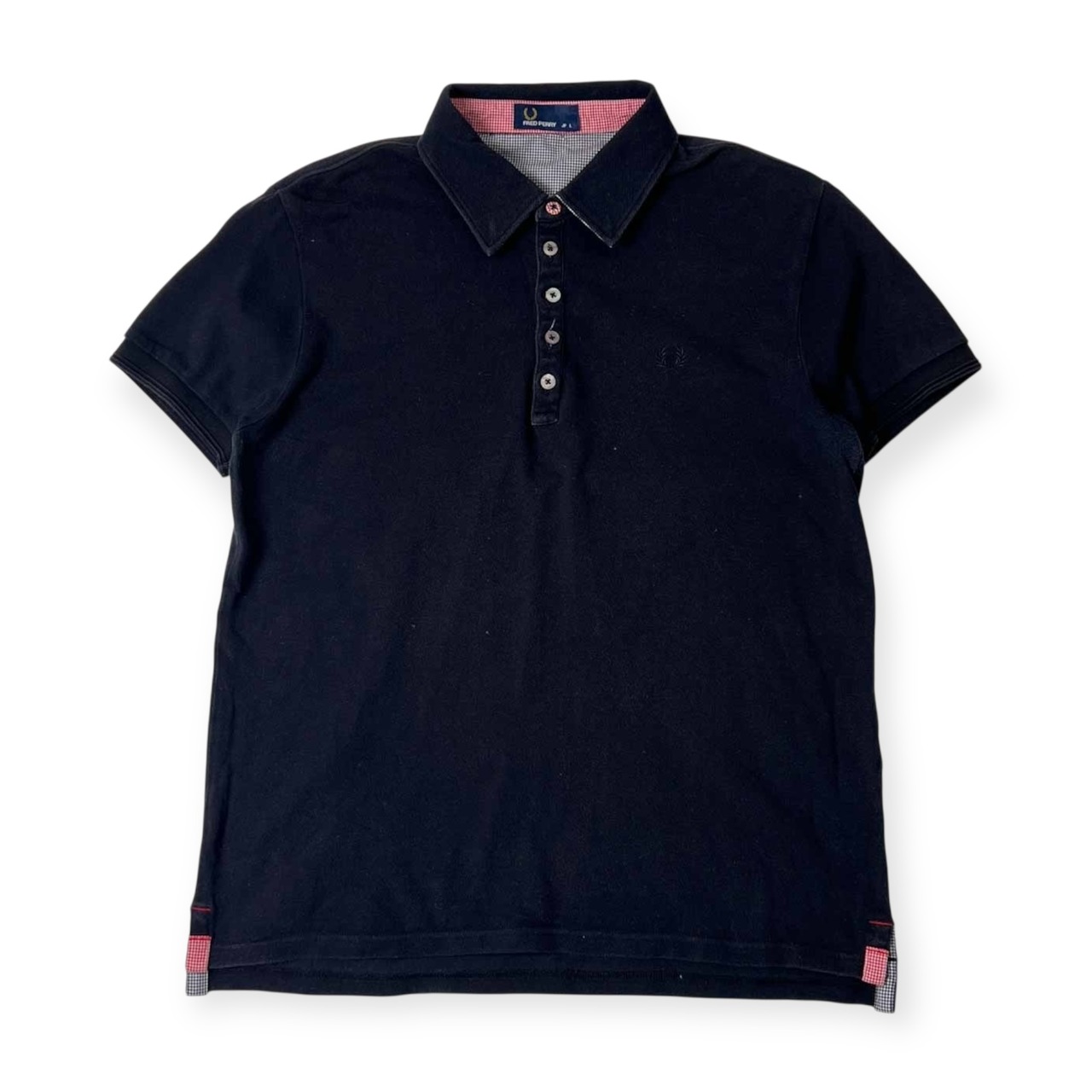 FRED PERRY フレッドペリー ワンポイント 切替チェック 鹿の子 半袖 ポロシャツ L/ブラック メンズ
