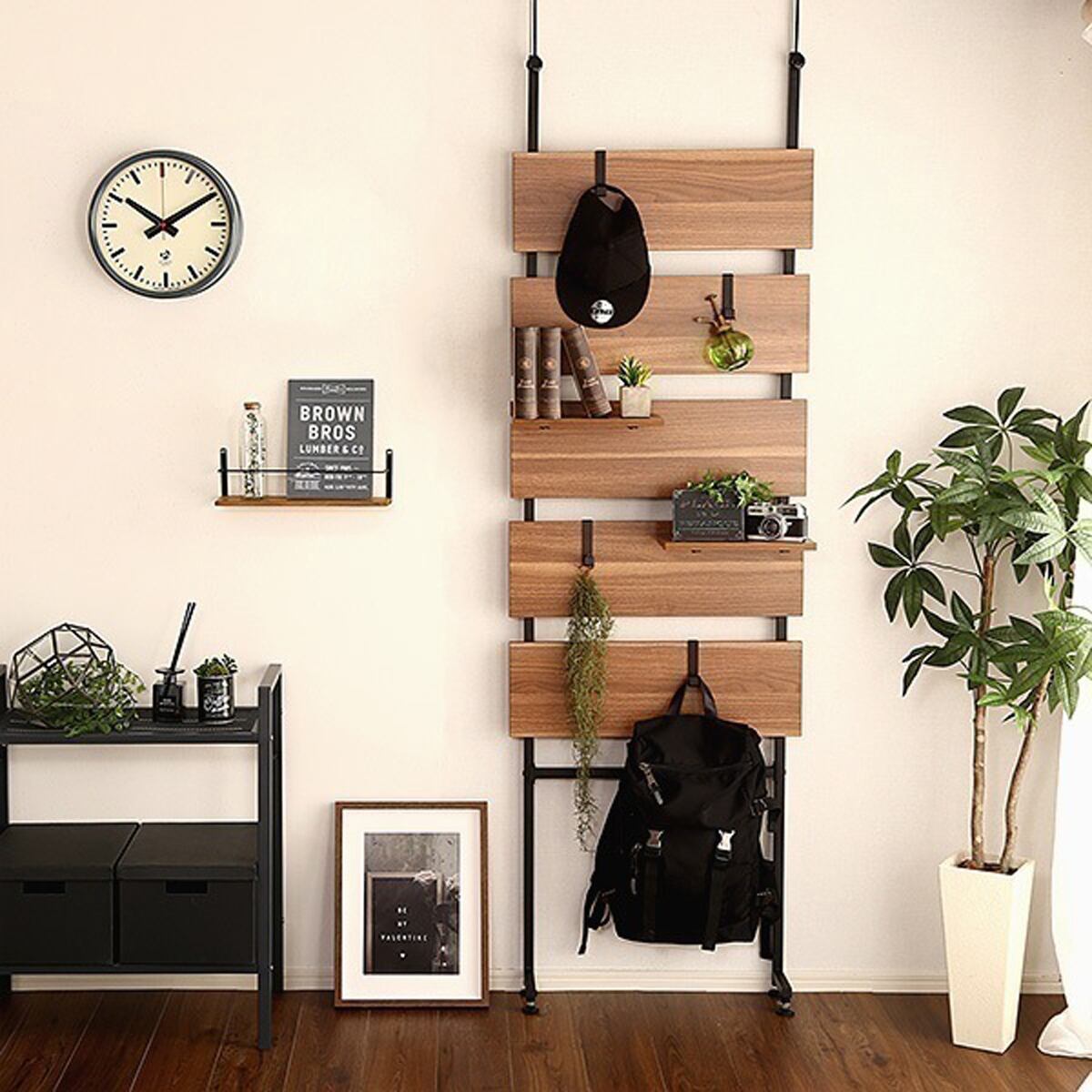 突っ張り木板ラダーラック 幅60cm ラダーラック つっぱり棚 60cm