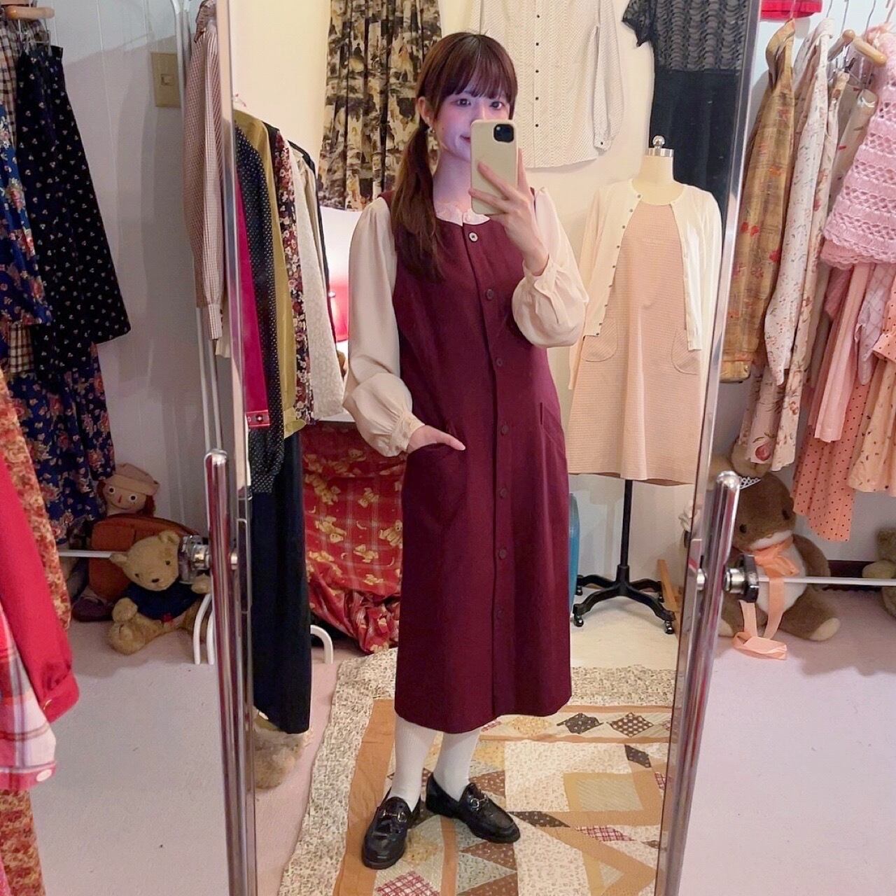 front button wool jumper skirt