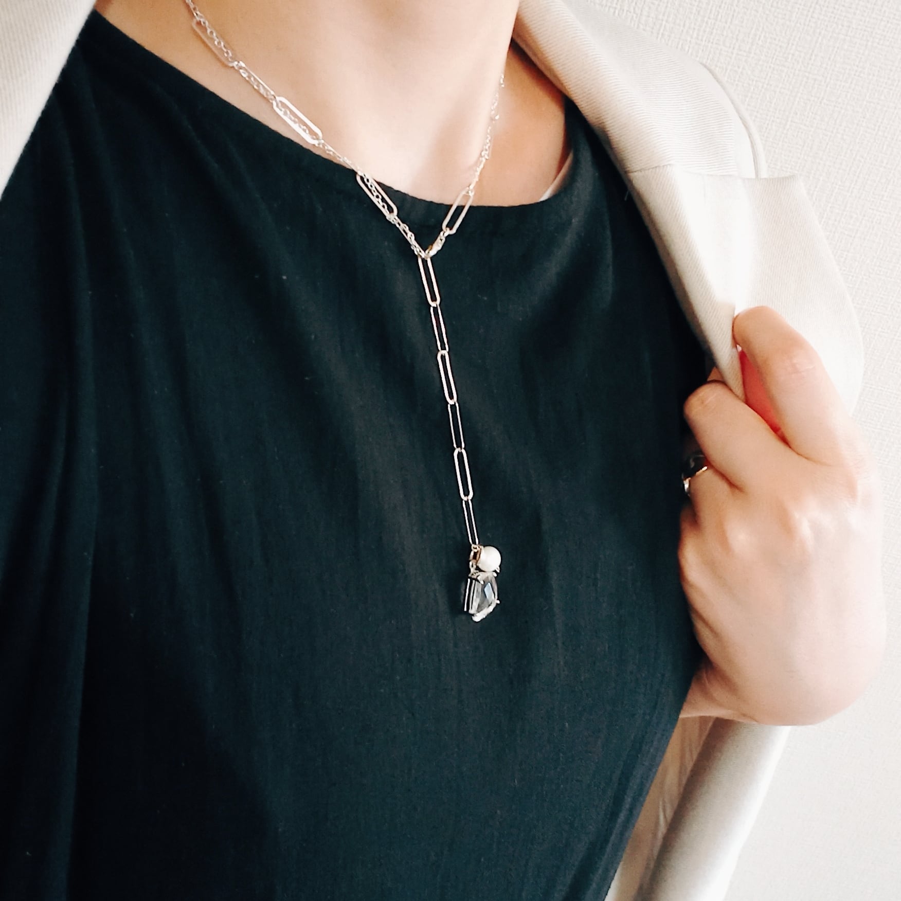 エンチャントシマーSV925ダブルチェーン＆クリスタルのネックレス