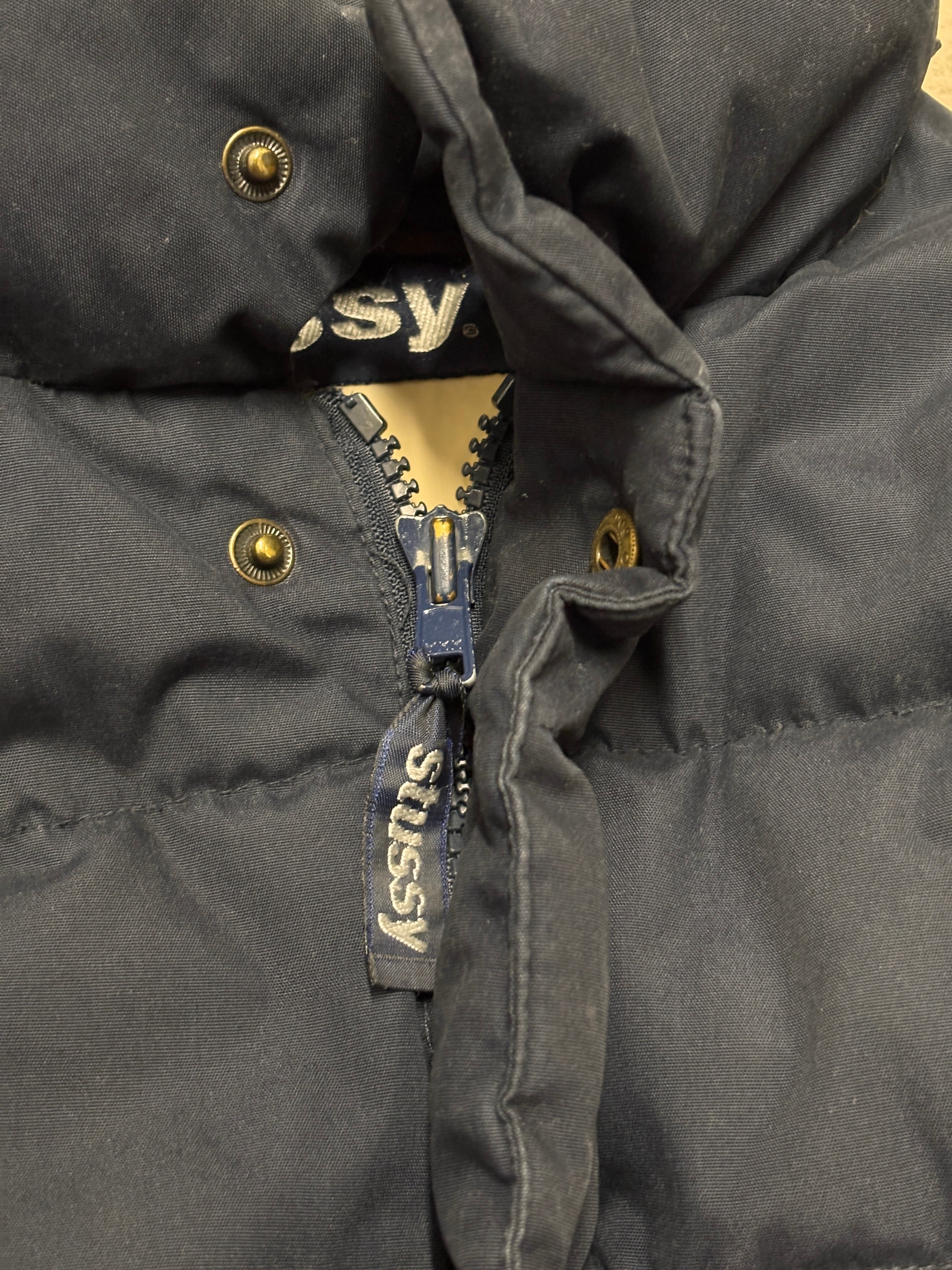 90～00s OLD STUSSY/Down Jacket/紺タグ/M/ダウンジャケット/ボ－ダ