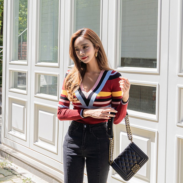 ニット セーター トップス カラフル ライン Vネック 長袖 大人可愛い ワインレッド タイト 秋 冬 春 カジュアル お出かけ シンプル おしゃれ かわいい 韓国 韓国ファッション オルチャン オルチャンファッション P1138 Korean Select 韓国ファッション オルチャン ニット セーター トップス カラフル ライン Vネック 長袖 大人可愛い ワインレッド タイト 秋 冬 春 カジュアル お出かけ シンプル おしゃれ かわいい 韓国 韓国ファッション オルチャン オルチャンファッション P1138 Korean Select 韓国ファッション オルチャン