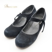 フラメンコ 衣装 シューズ 5サイズ ガジャルド gallardo ブラック系 黒 スエード スウェード 袋 ケース セット 釘 釘有り ヒール 靴 くつ ストラップ シンプル オールブラック レッスン 練習 イベント ステージ ブラシ付き