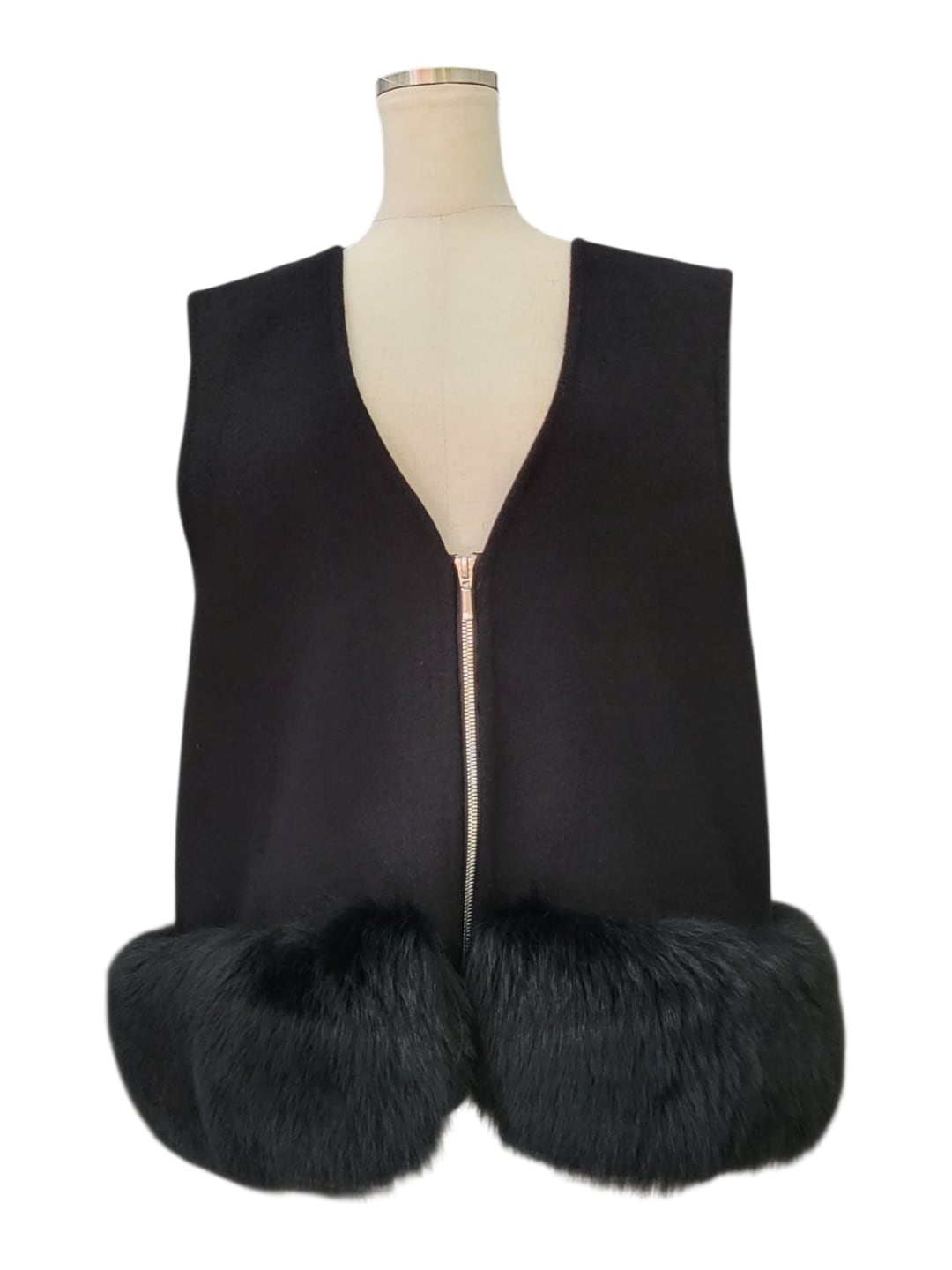 美品　ボリュームFOXファーツイードジレ　S 即納＋受注】【REIMI collaboration】ボリュームFOXファーツイードジレ