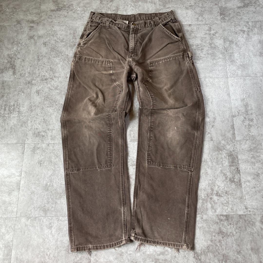 00s USA生地製 ダークブラウン ダブルニー Carhartt 36×34 | ib2