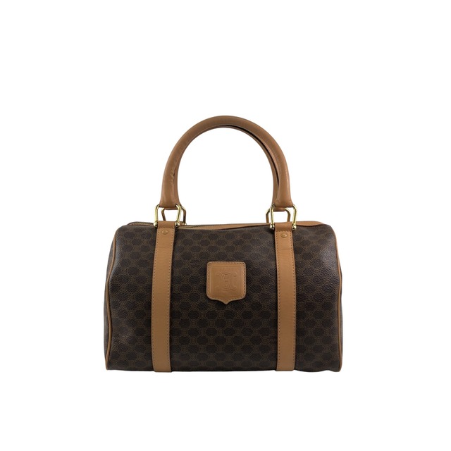 CELINE セリーヌ マカダム ハンドバッグ ブラウン ブラゾン型押し PVC レザー ミニボストン vintage ヴィンテージ オールド j2jeyj
