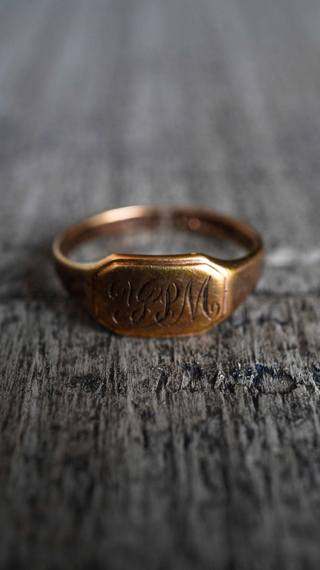 1944】U.K. VINTAGE 9ct イエロー ゴールド オクタゴン シグネット 