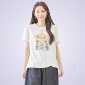 TRUBE ストローハットガールプリントTシャツ【M~L】ホワイト