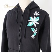 フラダンス 衣装 パーカー ジップパーカー マウナロア ブラック系 Maunaloa 裏起毛 ワンポイント ティアレ柄 ワンポイント シンプル かわいい 黒 白 緑 ハワイアン アロハ ハワイアンプリント フラ ダンス レッスン 練習 カジュアルファッション